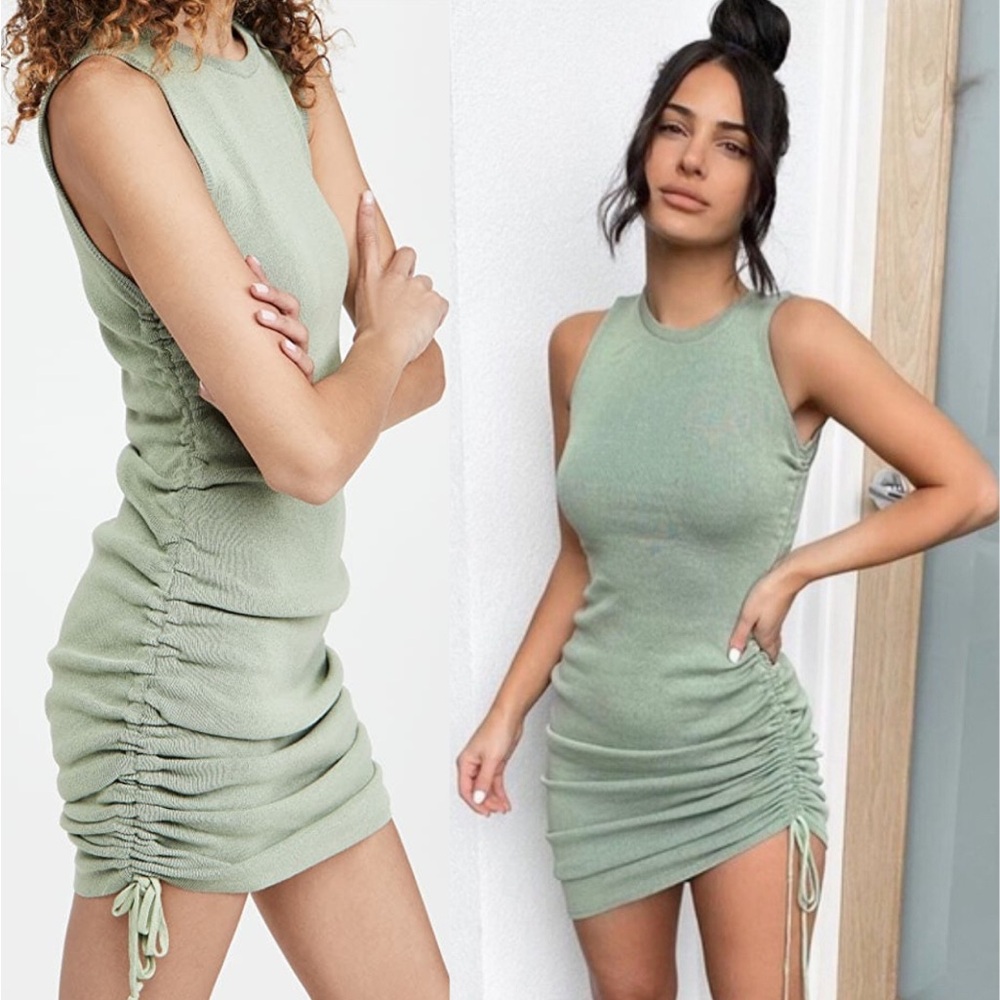 Lioness Military Minds Drawstring Mini Dress in Sage